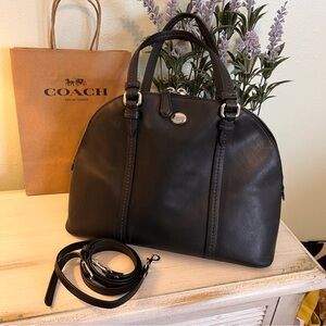 Coach Peyton Cora Domed Satchel Bag in Black Leather (Style F25671)